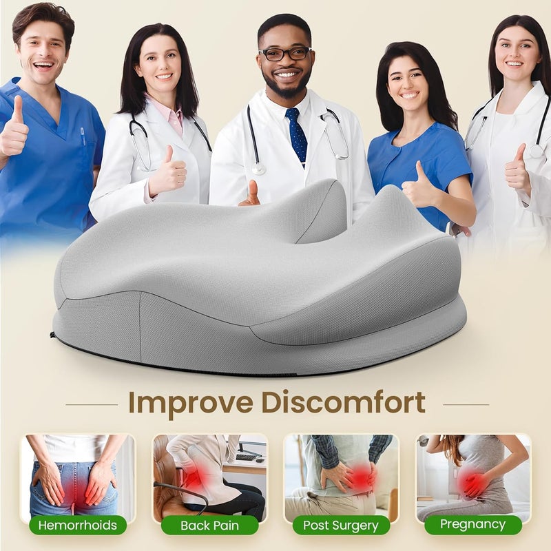 Benazcap Large Seat Cushion for Office Chair Memory Foam Coccyx Pain Relief Cushion Pillow for Back Support Non-Slip Seat Pad for Office Desk, Car Seat, Wheelchair, Sciatica-Grey - Image 4